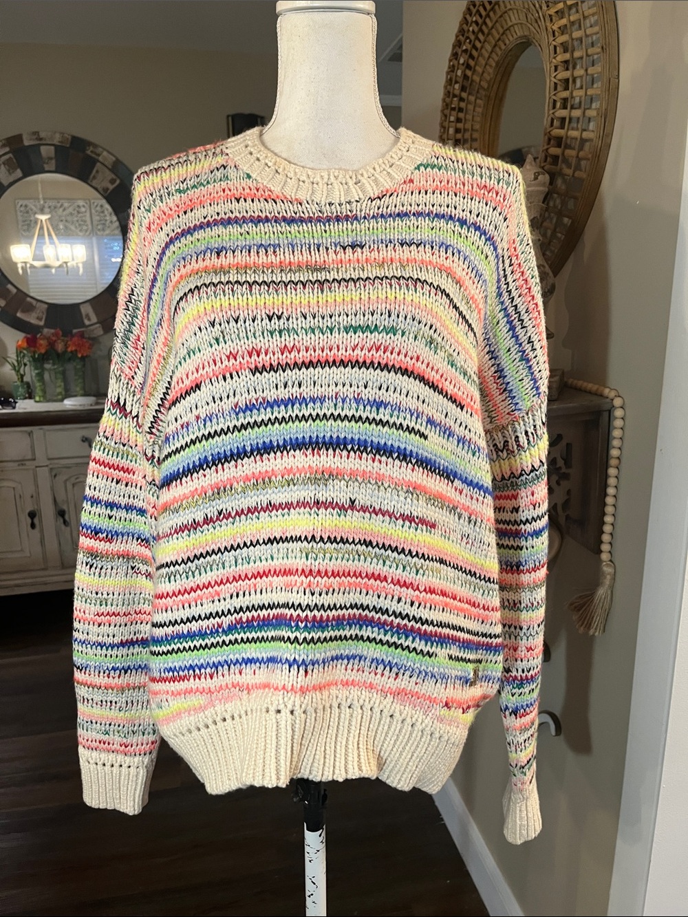 Coach 1941 Multicolor Striped Crewneck Sweater - Cream, Blue, Pink, Green